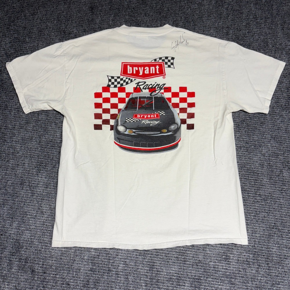 Vintage Bryant Racing Graphic T Shirt Mens Large White‎ Signed Nascar Tee